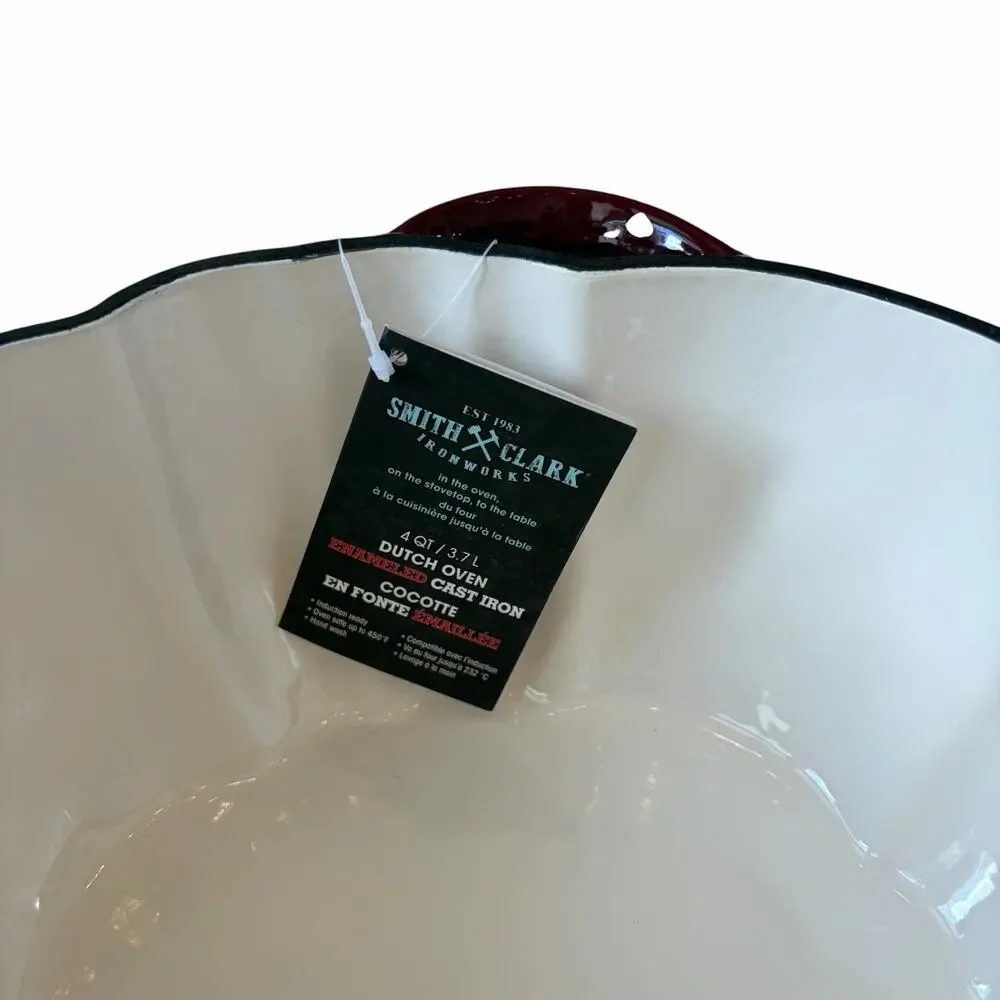 Smith & Clark Ironworks Pumpkin Dutch Oven 4qt Cast Iron Dark Red Enamel NEW